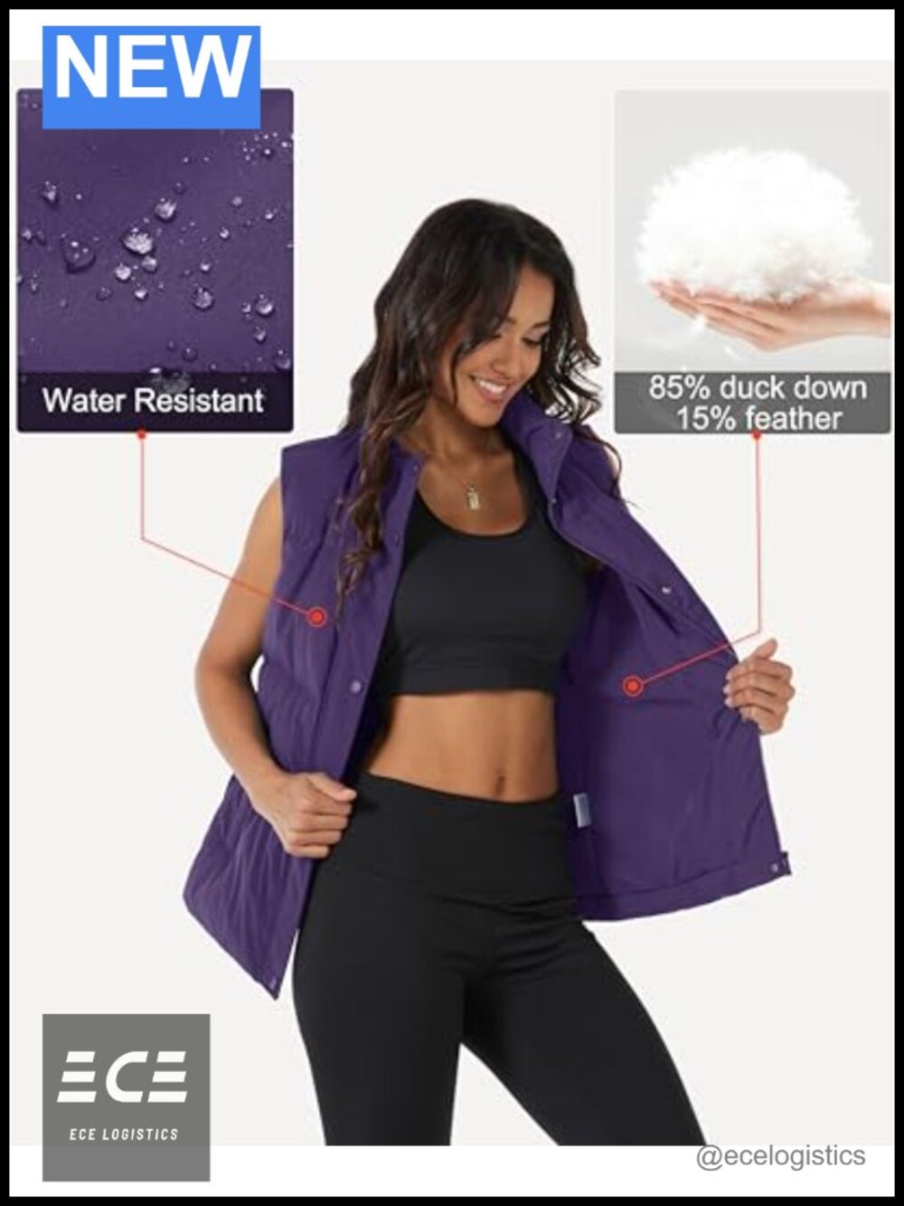 Women's Oversized Puffer Down Vest Sleeveless Quilted Fall Winter Jacket - Picture 3 of 6